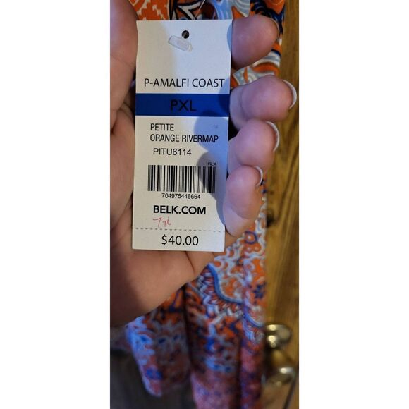 NWT Kim Rogers orange/blue design sleeveless blouse - Picture 5 of 7